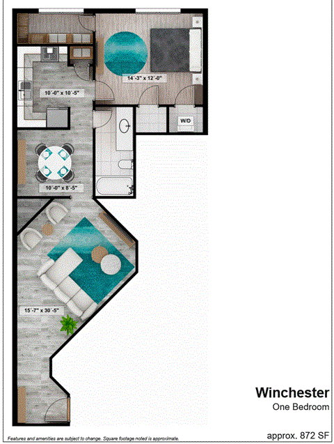the floor plan of windsor one bedroom apartment